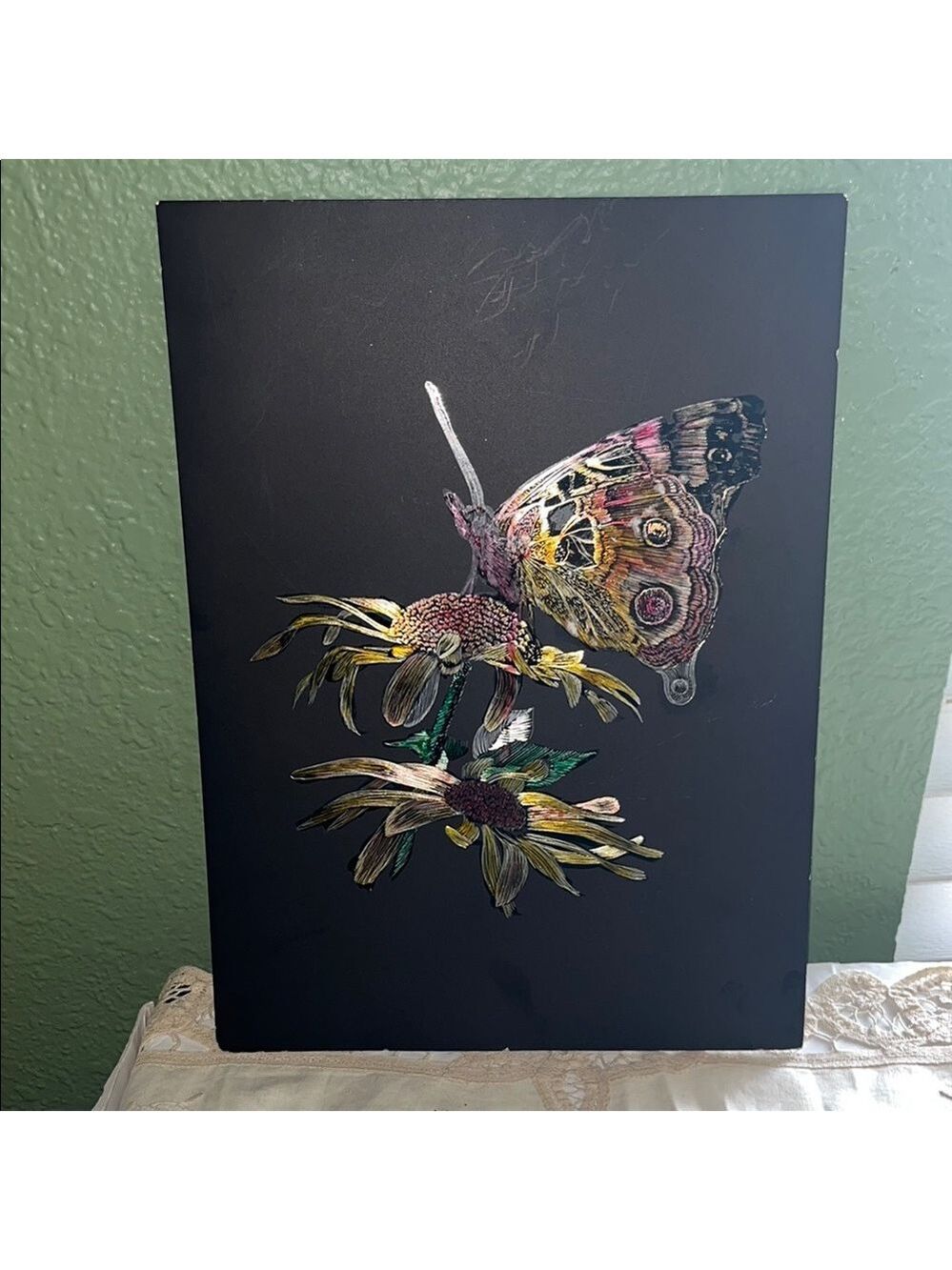 Vintage art Butterfly on Sunflowers Art • painting • local Oklahoma artist